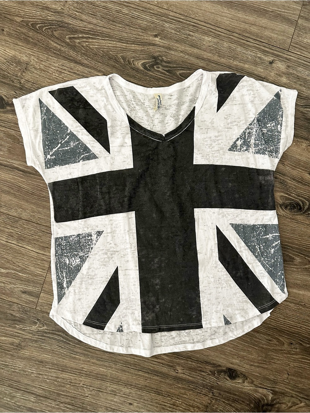 Project Social T White Short Sleeve Tee with Black & Gray Union Jack